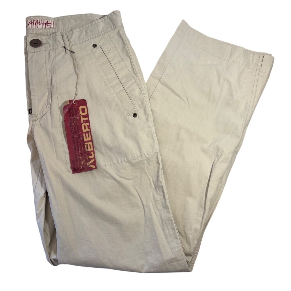 Mens Alberto Popeline Casual Cotton Pants W32 L34 Beige Dust Slim Fit Lightweigh